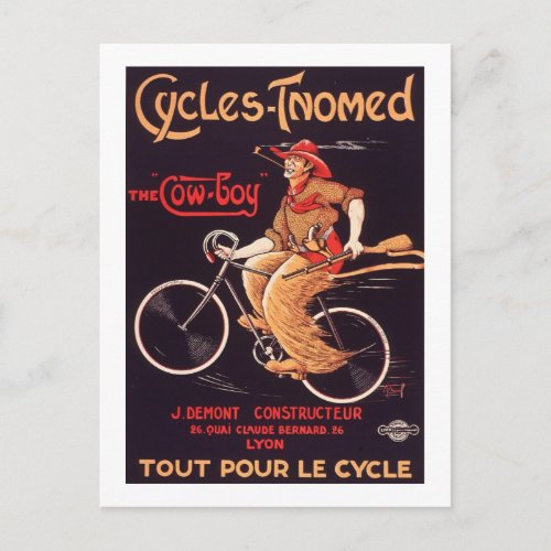 Cycles Tnomed The Cowboy Vintage French Bike Ad Postcard