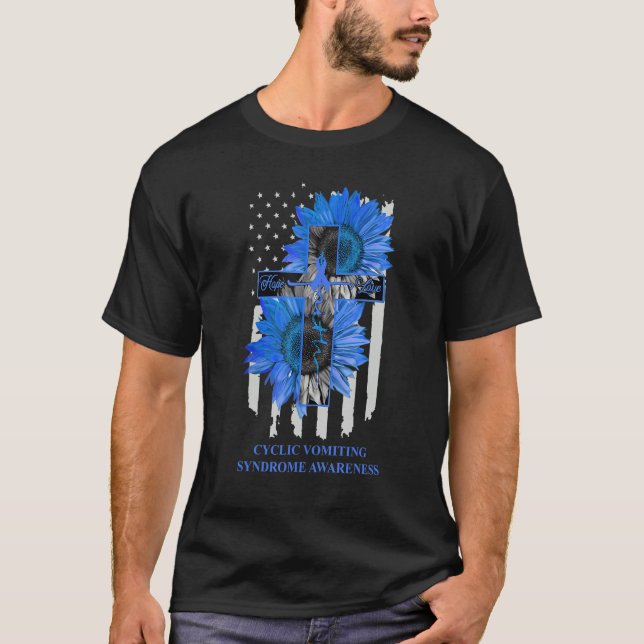 Cyclic Vomiting Syndrome Faith Hope Love Blue Ribb T-Shirt (Front)