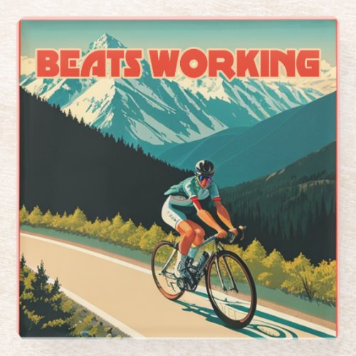 Cycling Beats Working Glass Coaster