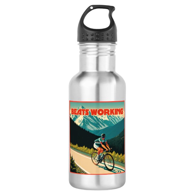 Cycling Beats Working Stainless Steel Water Bottle (Front)