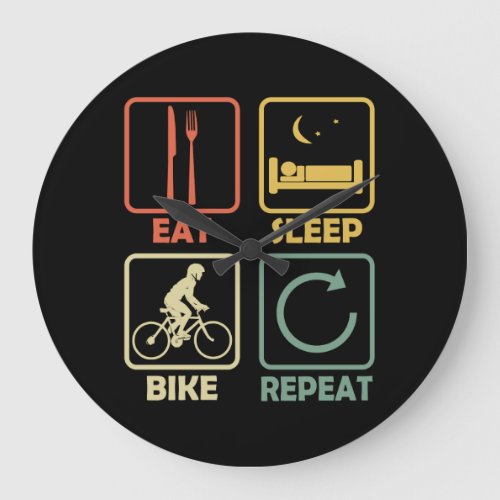 Cycling Bicycle Eat Sleep Repeat Retro Vintage Large Clock
