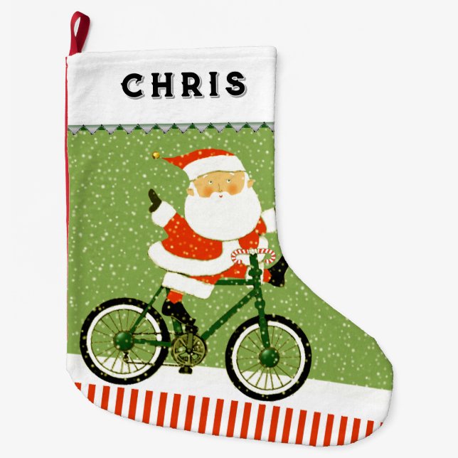 Cycling Bicycle Holiday Gift Large Christmas Stocking (Front)