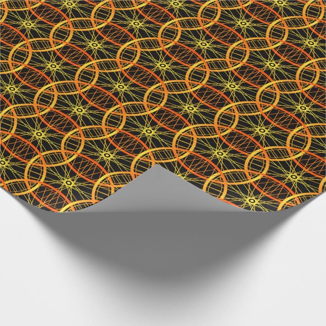 Cycling bicycle wheel orange black pattern wrapping paper (Corner)
