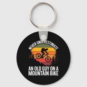 Cycling Bike Never Underestimate Old Guy On A Moun Keychain