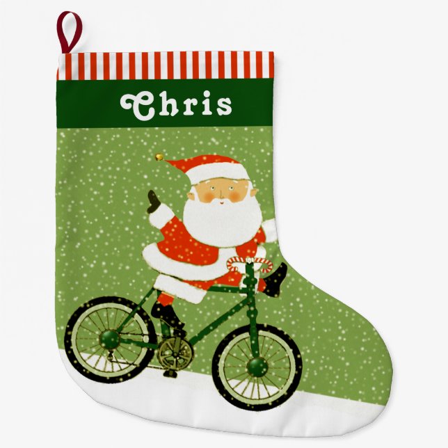 Cycling Biking Holiday Gift Large Christmas Stocking (Front)