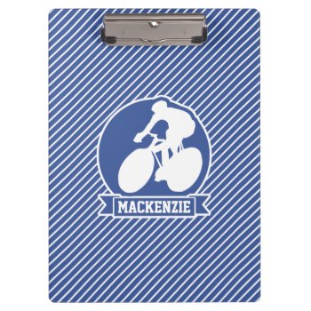 Cycling; Blue & White Stripes  Sports Clipboard by Birthday_Party_House at Zazzle