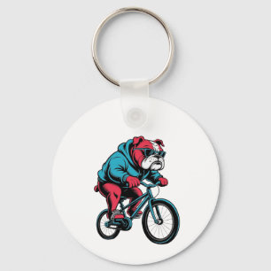 Cycling Bulldog Keychain