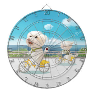 Cycling by the Sea: Smiling Bichon & Bao Bao Art Dart Board