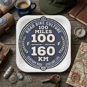 Cycling Century Ride 100 Miles 160 KM Paper Plates