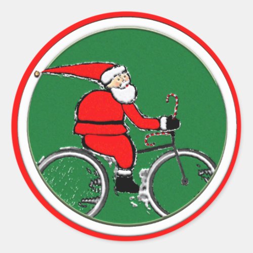 Cycling Christmas Holiday Classic Round Sticker