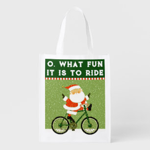Cycling Christmas Santa Biking Holiday Gift Grocery Bag