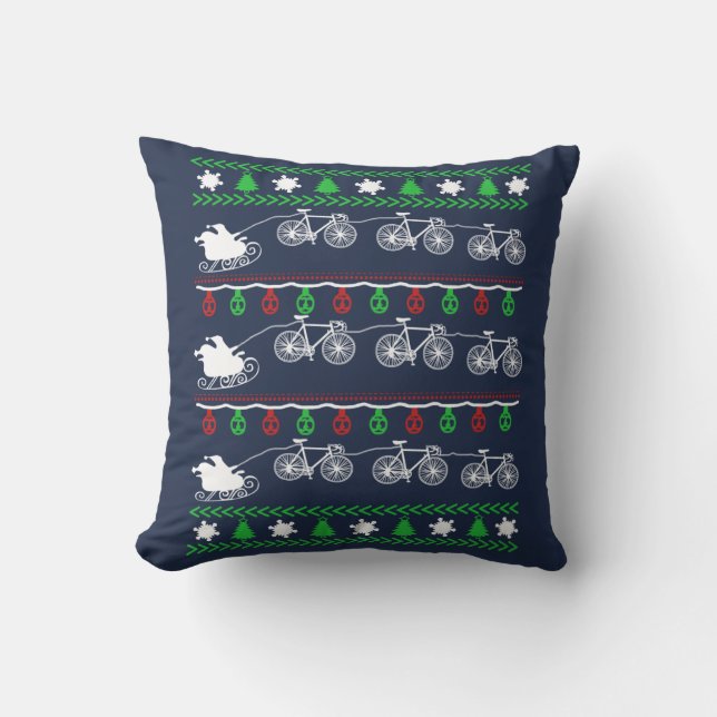 Cycling Christmas Throw Pillow (Front)