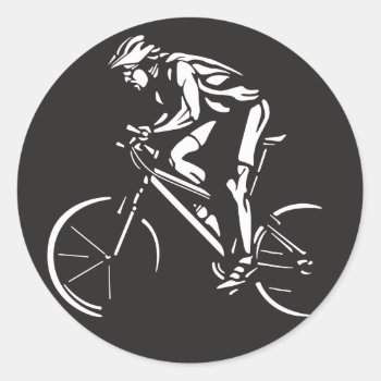 Cycling Clycer Inverse Silhouette Classic Round Sticker by sports_shop at Zazzle