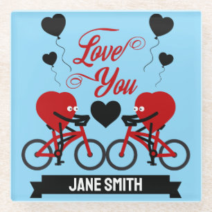 Cycling Couple Romantic Gift Glass Coaster