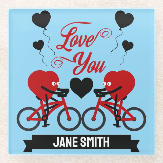 Cycling Couple Romantic Gift Glass Coaster (Front)