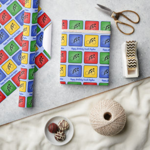 Cycling custom text four icons colorful wrapping paper