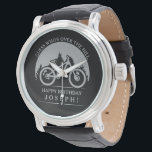 Cycling Cyclist Happy Birthday Personalized Watch<br><div class="desc">Funny Cycling Cyclist Over The Hill Happy Birthday DIY BACKGROUND COLOR Personalized Paper Plate. 
**To change the text,  use the personalize option. For more extensive text changes such as changes to the BACKGROUND COLOR,  the font,  font color,  or text size and layout,  choose the customize option.</div>