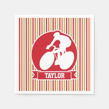 Cycling  Cyclist; Red  Orange Green Stripes Paper Napkins by Birthday_Party_House at Zazzle