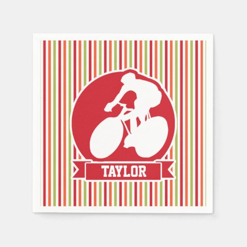 Cycling Cyclist Red Orange Green Stripes Paper Napkins