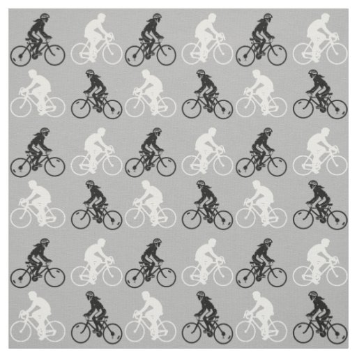 Cycling Cyclists Silhouette Pattern Black White Fabric