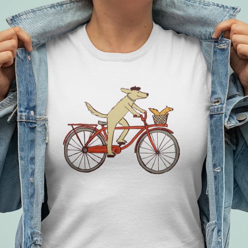 Cycling Dog and Squirrel Fun Animal Art Whimsical T_Shirt