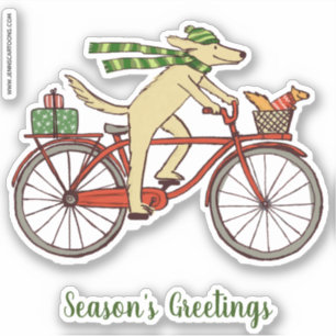 Cycling Dog and Squirrel Season's Greetings Cute Sticker