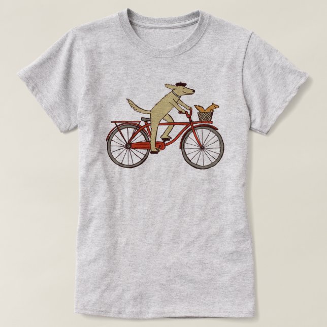 Cycling Dog and Squirrel | Whimsical Animal Art T-Shirt (Design Front)