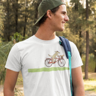 Cycling Dog and Squirrel Whimsical Animals Design T-Shirt