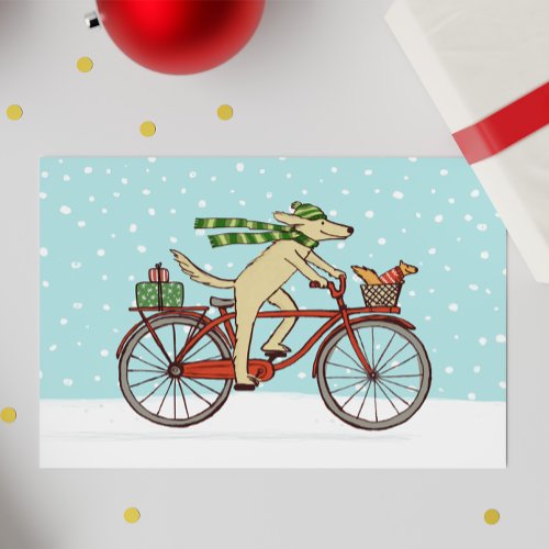 Cycling Dog and Squirrel Whimsical Happy Holiday