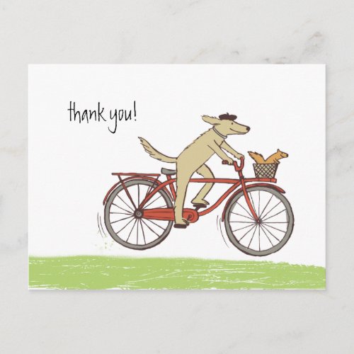 Cycling Dog and Squirrel Whimsical Thanks Custom Postcard