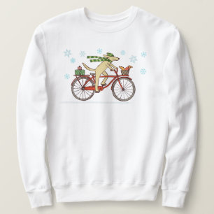 Cycling Dog and Squirrel Whimsical Winter Holiday Sweatshirt