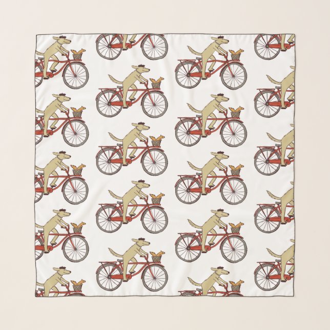 Cycling Dog with Cute Squirrel Friend Patterned Scarf (Front)
