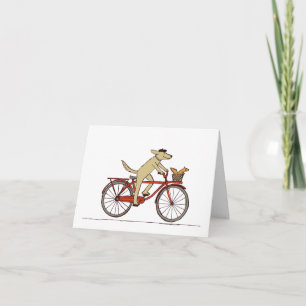 Cycling Dog with Squirrel Friend - Fun Animal Art Letterpress Thank You Card