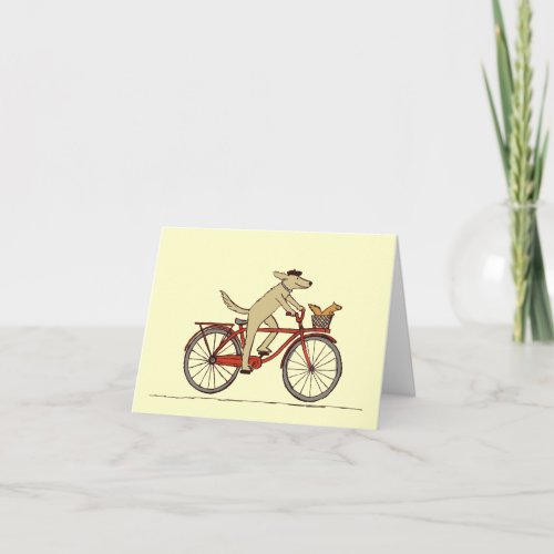 Cycling Dog with Squirrel Friend _ Fun Animal Art Thank You Card