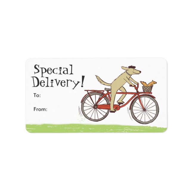 Cycling Dog with Squirrel Friend Gift Labels (Front)