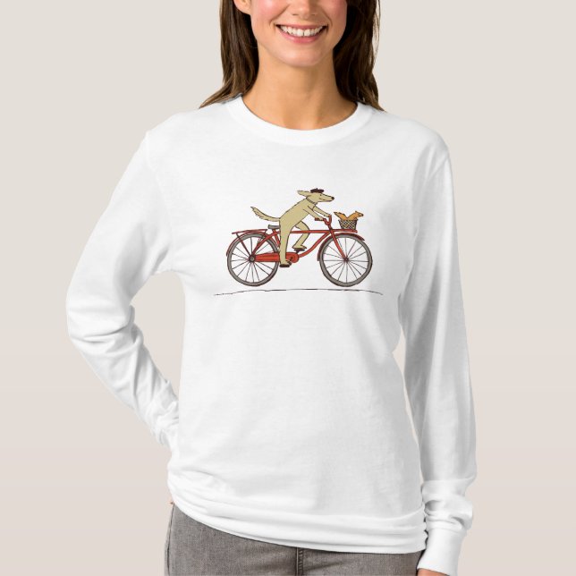 Cycling Dog with Squirrel Humorous Animals Design T-Shirt (Front)