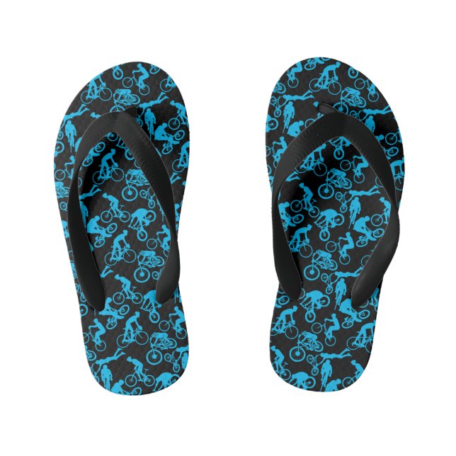 Cycling Freestyles Pattern.b x4 Black BG Kid's Flip Flops (Footbed)