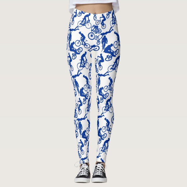 Cycling Freestyles Pattern.w x4 White BG Leggings (Front)