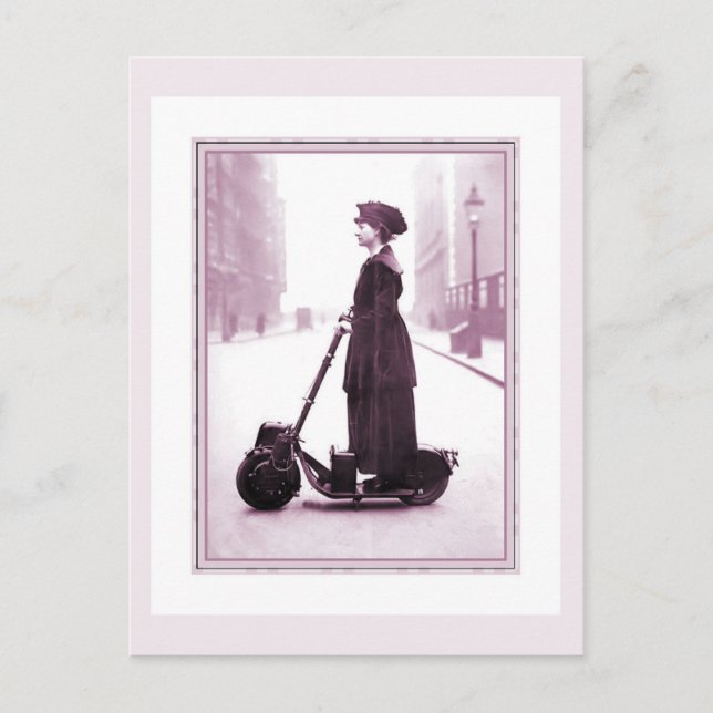 Cycling history 1916 suffragette on a scooter postcard (Front)