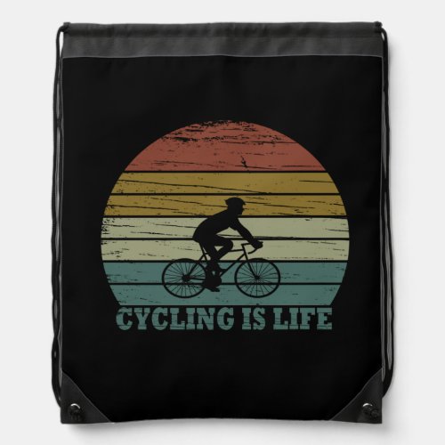 cycling is life motivational quotes drawstring bag