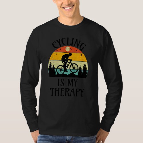 Cycling Is My Therapy Vintage Sunset Cyclist Bicyc T_Shirt