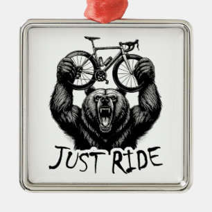 Cycling Just Ride Bear Metal Ornament