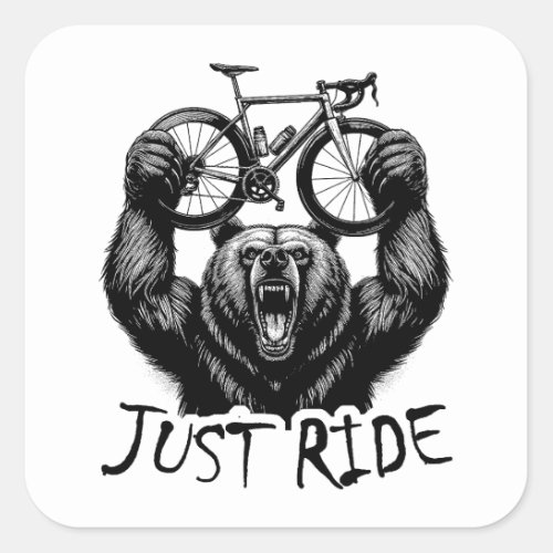 Cycling Just Ride Bear Square Sticker
