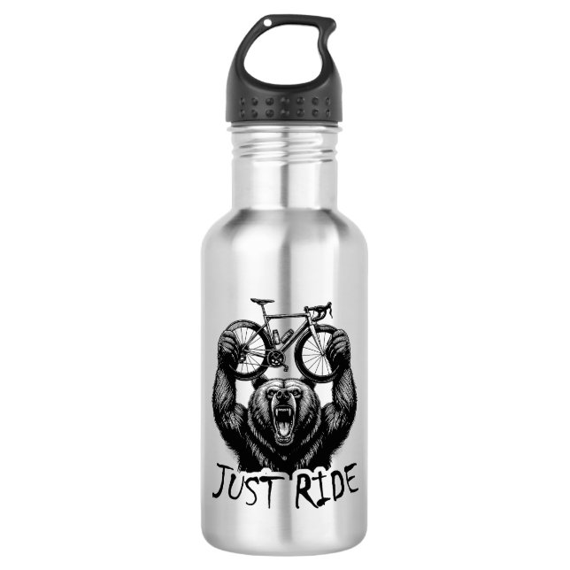 Cycling Just Ride Bear Stainless Steel Water Bottle (Front)