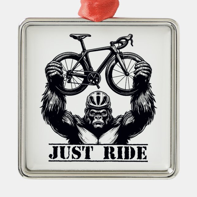 Cycling Just Ride Gorilla Metal Ornament (Front)