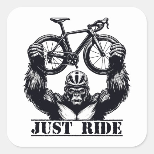 Cycling Just Ride Gorilla Square Sticker