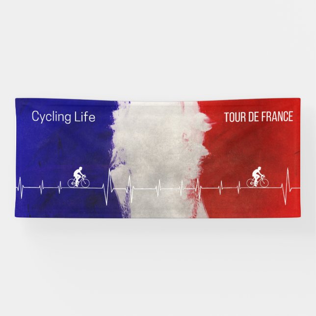 Cycling Life Tour de France Heartbeat French Flag Banner (Horizontal)