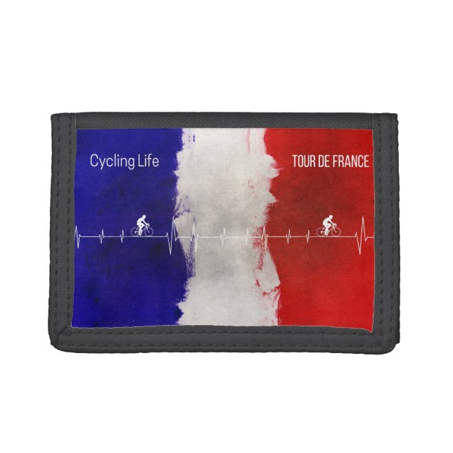 Cycling Life Tour de France Heartbeat French Flag Trifold Wallet (Front)