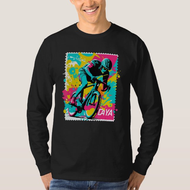Cycling racing bike rider stamp cool cyclist T-Shirt (Front)