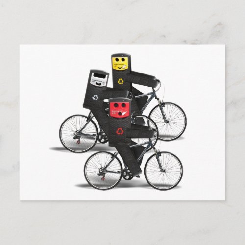 Cycling Recycle Bins Postcard